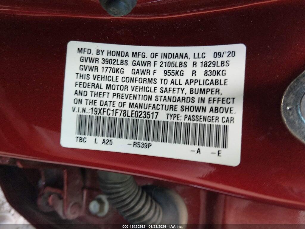 19XFC1F78LE023517 2020 HONDA CIVIC photo no. 9