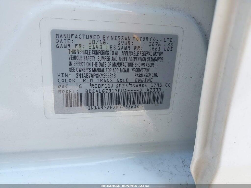 3N1AB7APXKY255818 2019 NISSAN SENTRA photo no. 9