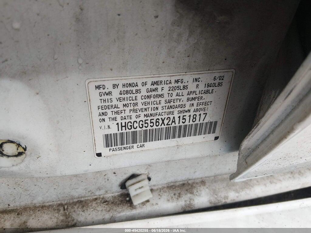 1HGCG556X2A151817 2002 HONDA ACCORD photo no. 9