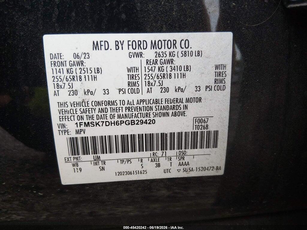 1FMSK7DH6PGB29420 2023 FORD EXPLORER photo no. 9