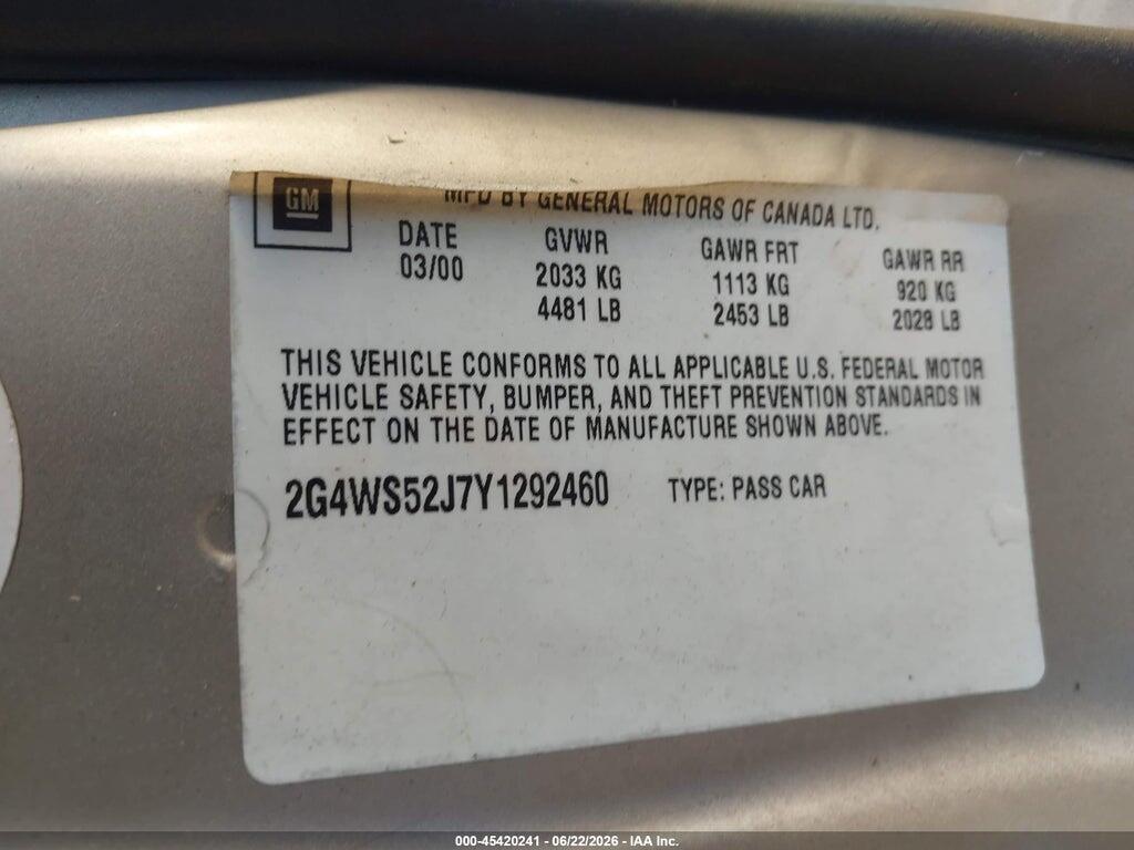 2G4WS52J7Y1292460 2000 BUICK CENTURY photo no. 9