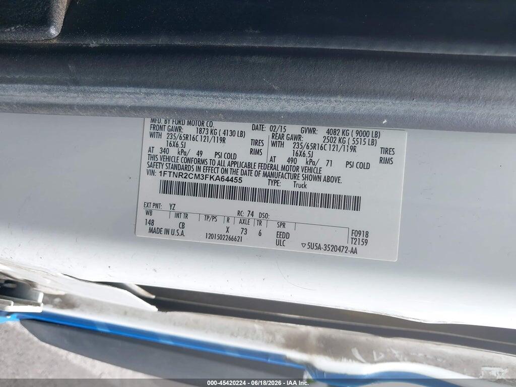 1FTNR2CM3FKA64455 2015 FORD TRANSIT-250 photo no. 9