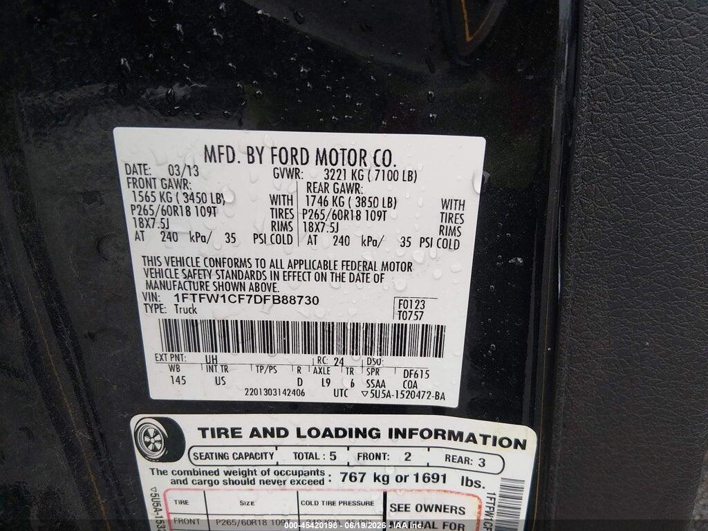 1FTFW1CF7DFB88730 2013 FORD F-150 photo no. 9
