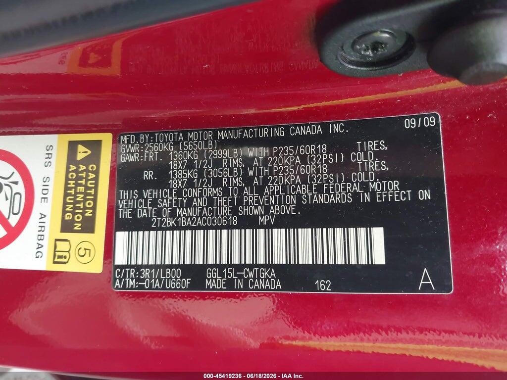 2T2BK1BA2AC030618 2010 LEXUS RX 350 photo no. 9