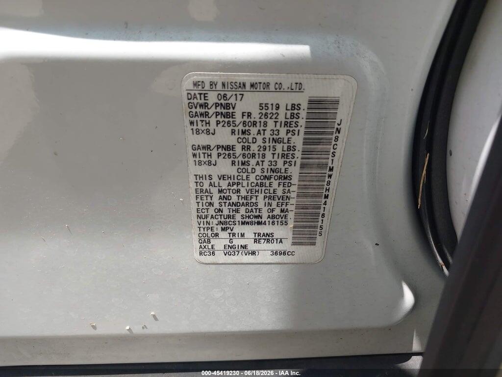 JN8CS1MW8HM416155 2017 INFINITI QX70 photo no. 9