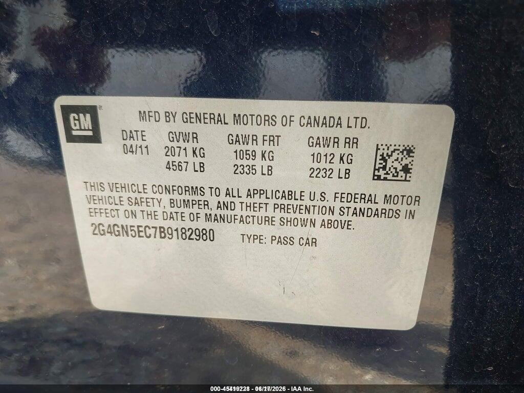 2G4GN5EC7B9182980 2011 BUICK REGAL photo no. 9