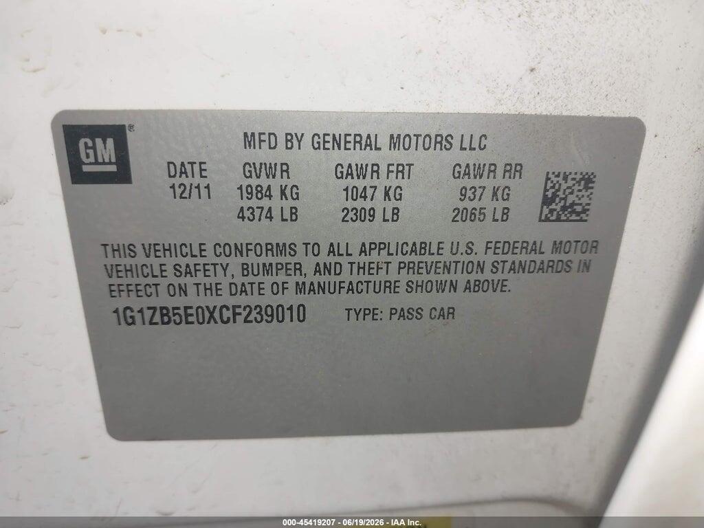 1G1ZB5E0XCF239010 2012 CHEVROLET MALIBU photo no. 9