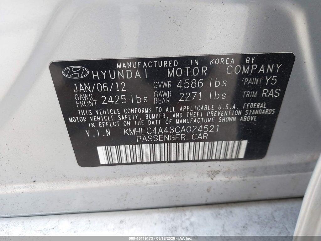 KMHEC4A43CA024521 2012 HYUNDAI SONATA HYBRID photo no. 9
