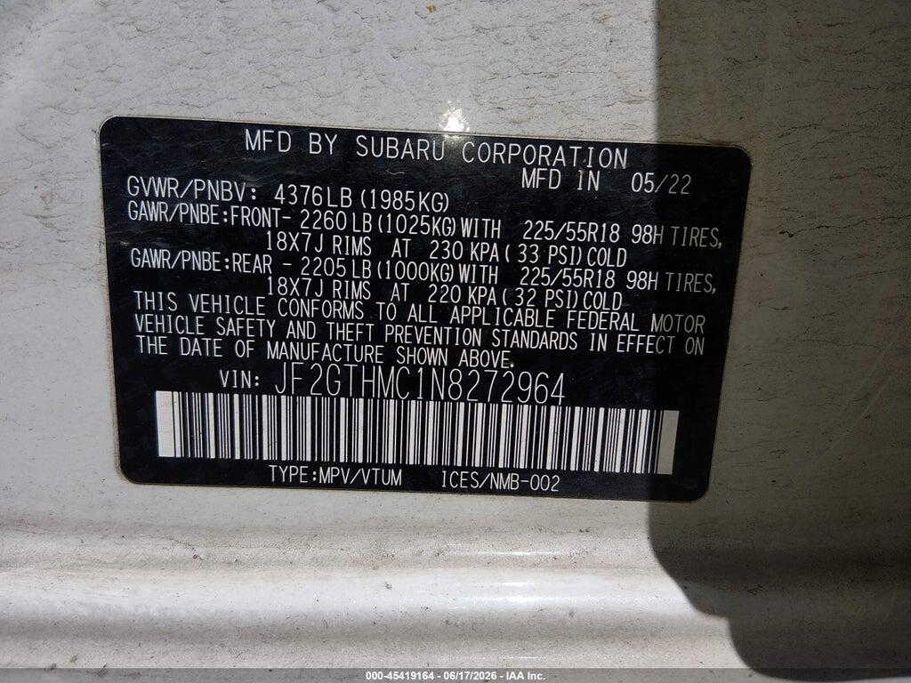 JF2GTHMC1N8272964 2022 SUBARU CROSSTREK photo no. 9
