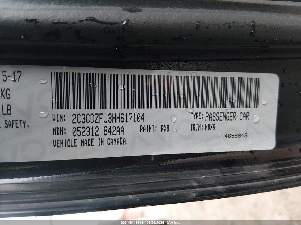 2C3CDZFJ3HH617104 2017 DODGE CHALLENGER photo no. 9