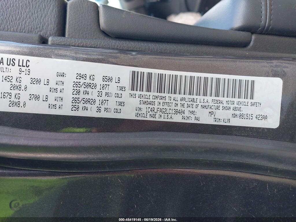 1C4RJFAG2LC138404 2020 JEEP GRAND CHEROKEE photo no. 9