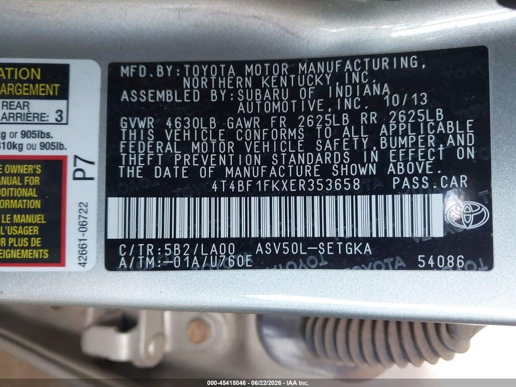 4T4BF1FKXER353658 2014 TOYOTA CAMRY photo no. 9
