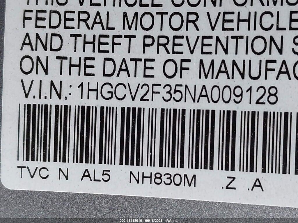 1HGCV2F35NA009128 2022 HONDA ACCORD photo no. 9