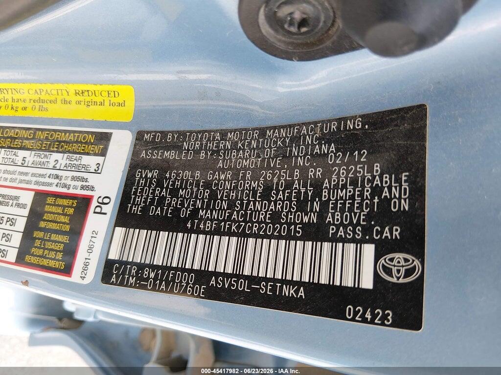 4T4BF1FK7CR202015 2012 TOYOTA CAMRY photo no. 9
