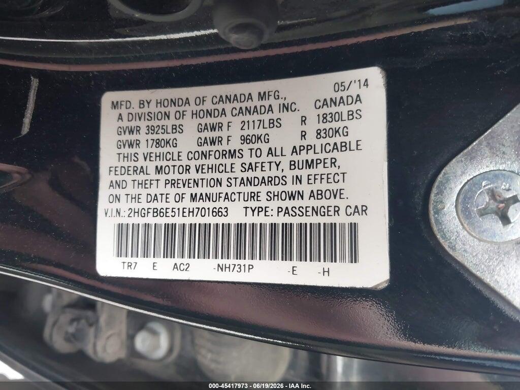 2HGFB6E51EH701663 2014 HONDA CIVIC photo no. 9