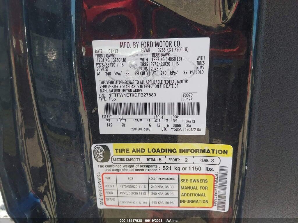 1FTFW1ET9DFB27883 2013 FORD F-150 photo no. 9