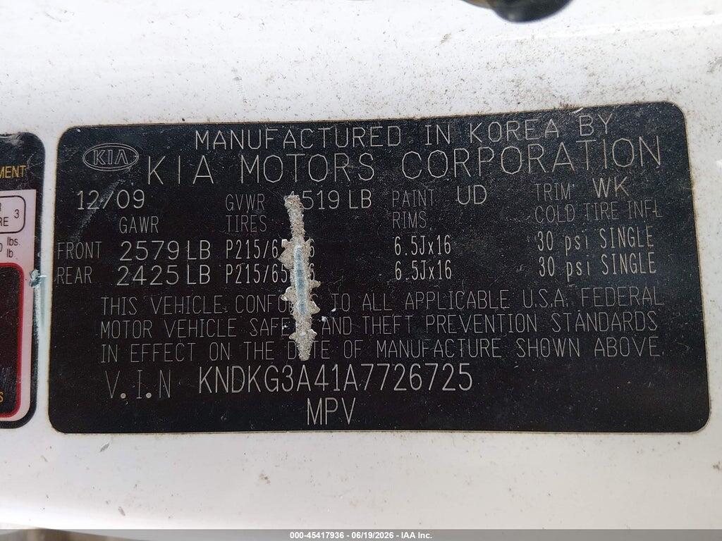 KNDKG3A41A7726725 2010 KIA SPORTAGE photo no. 9