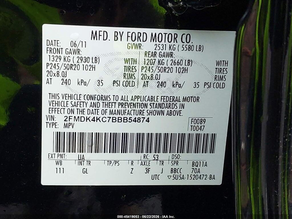 2FMDK4KC7BBB54874 2011 FORD EDGE photo no. 9