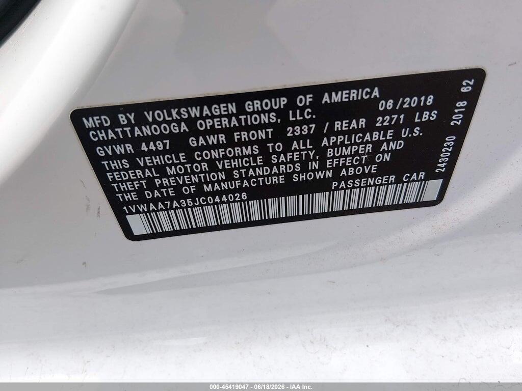 1VWAA7A35JC044026 2018 VOLKSWAGEN PASSAT photo no. 9