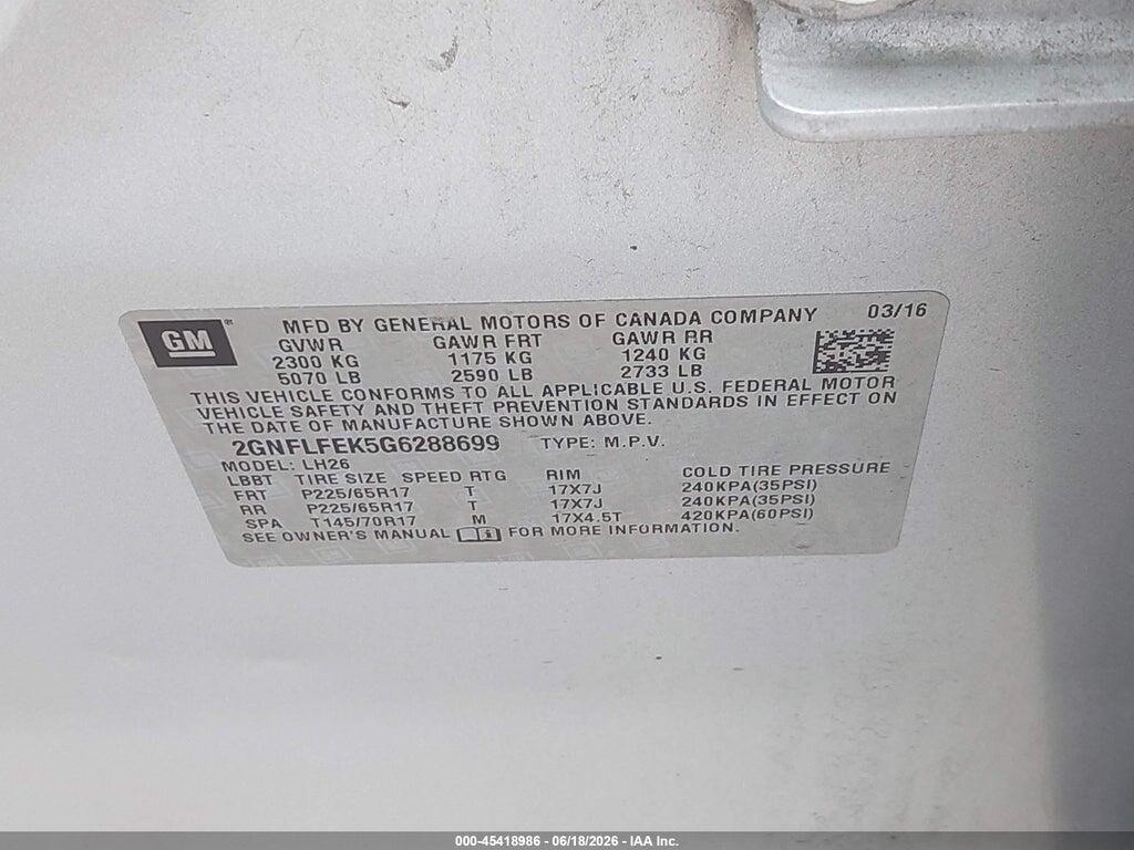 2GNFLFEK5G6288699 2016 CHEVROLET EQUINOX photo no. 9