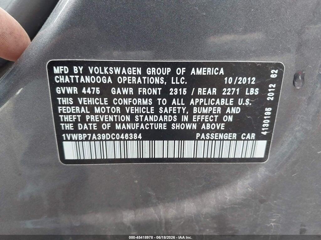 1VWBP7A39DC046384 2013 VOLKSWAGEN PASSAT photo no. 9