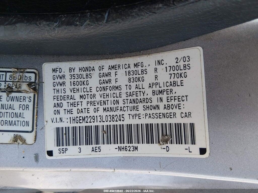 1HGEM22913L038245 2003 HONDA CIVIC photo no. 9