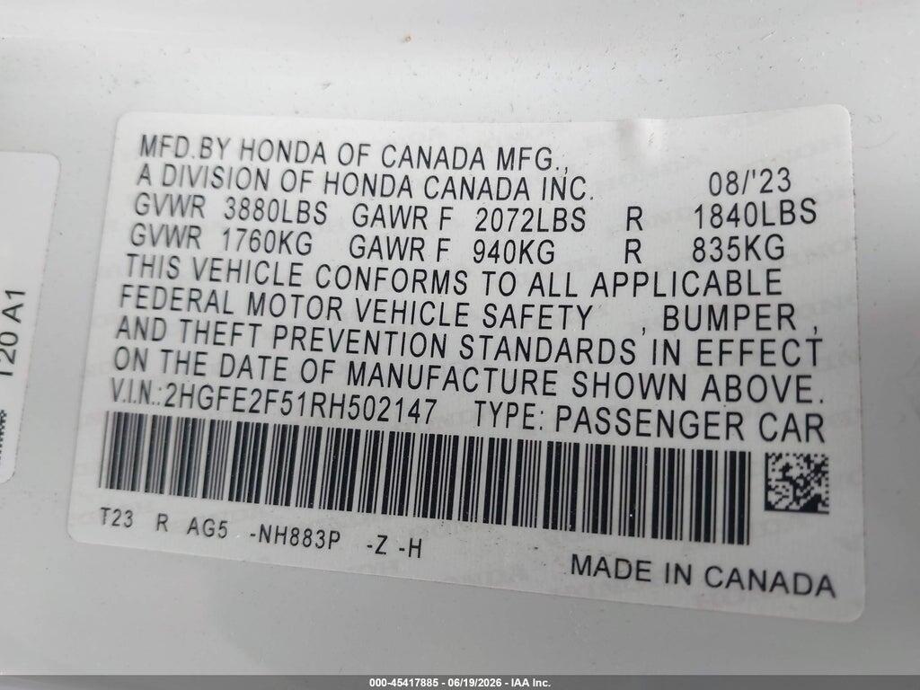 2HGFE2F51RH502147 2024 HONDA CIVIC photo no. 9
