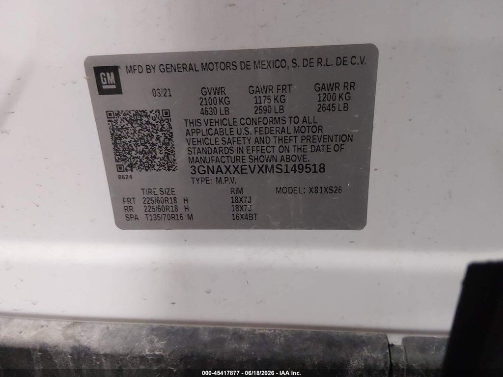 3GNAXXEVXMS149518 2021 CHEVROLET EQUINOX photo no. 9