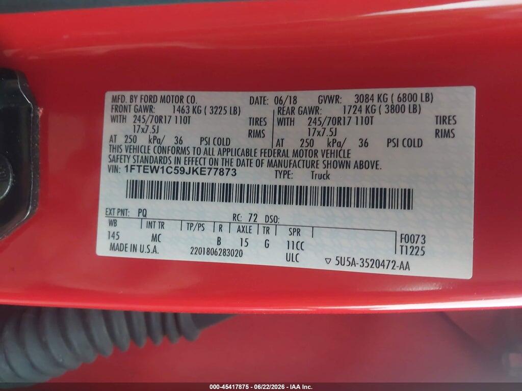 1FTEW1C59JKE77873 2018 FORD F-150 photo no. 9