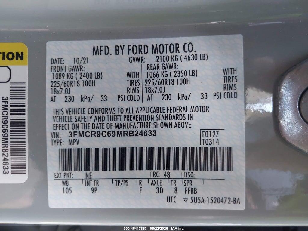 3FMCR9C69MRB24633 2021 FORD BRONCO SPORT photo no. 9