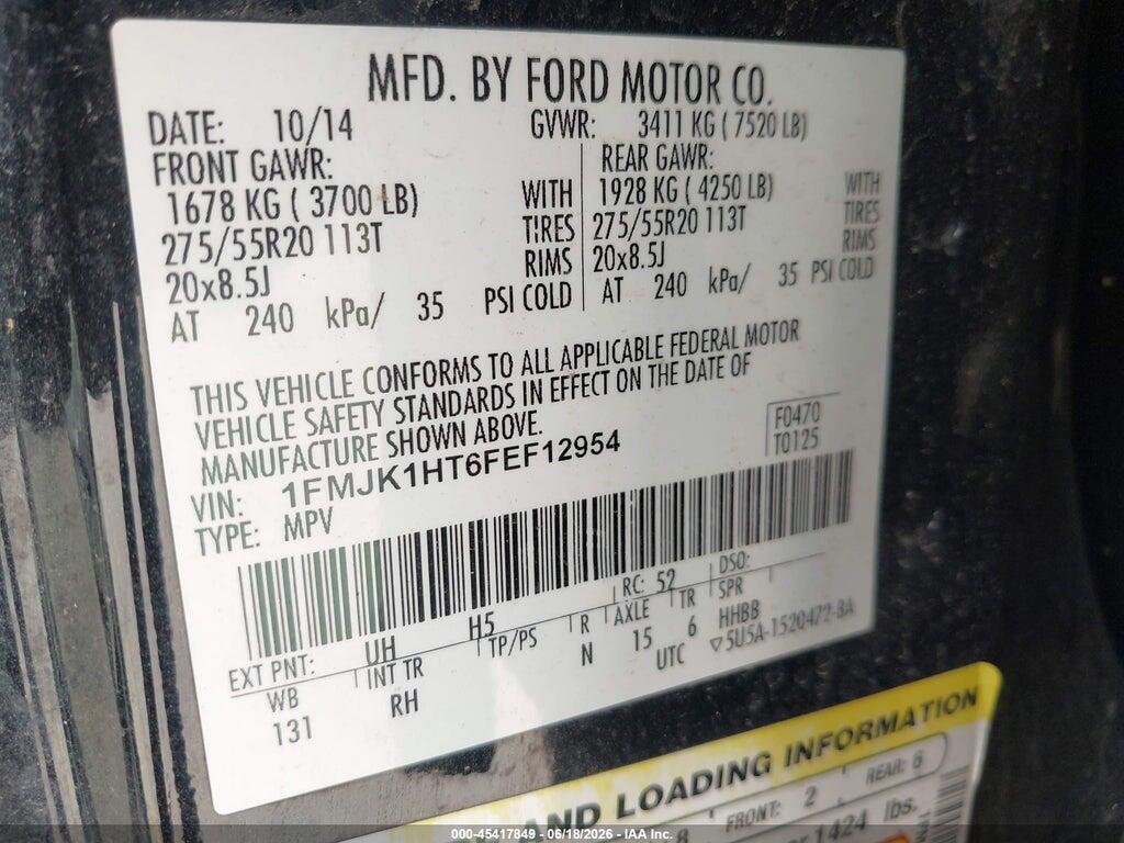 1FMJK1HT6FEF12954 2015 FORD EXPEDITION EL photo no. 9