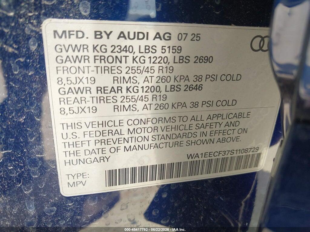 WA1EECF37S1108729 2025 AUDI Q3 photo no. 9
