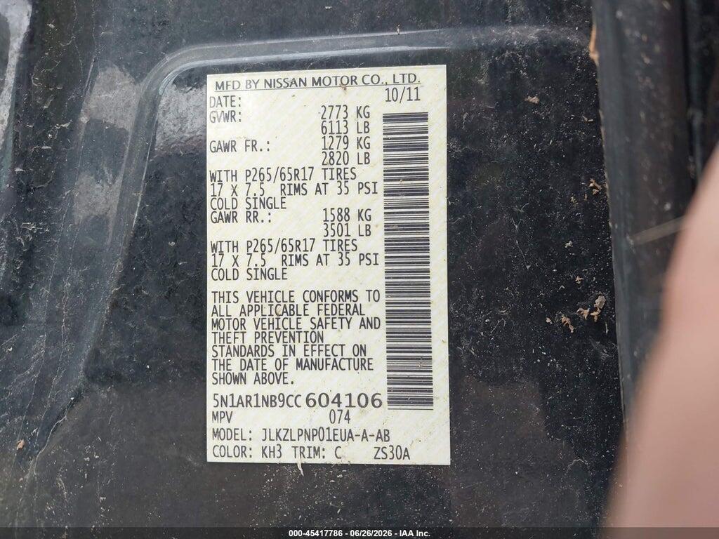 5N1AR1NB9CC604106 2012 NISSAN PATHFINDER photo no. 9