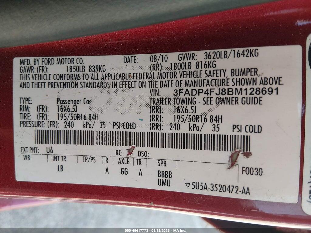3FADP4FJ8BM128691 2011 FORD FIESTA photo no. 9