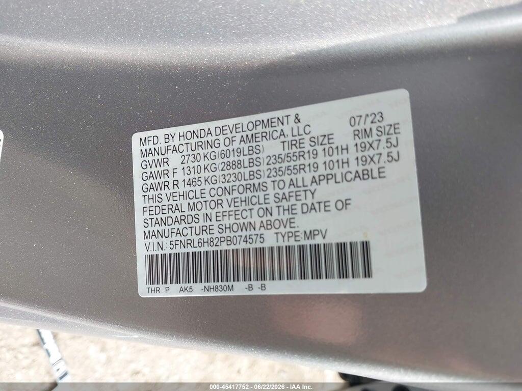 5FNRL6H82PB074575 2023 HONDA ODYSSEY photo no. 9