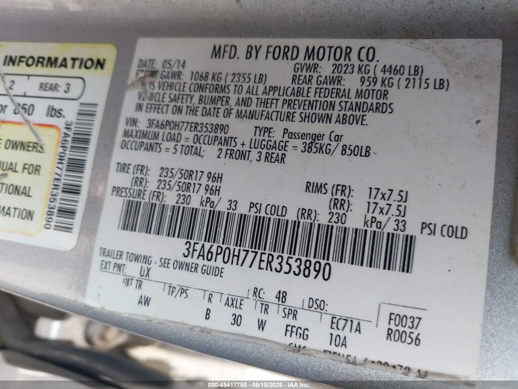 3FA6P0H77ER353890 2014 FORD FUSION photo no. 9