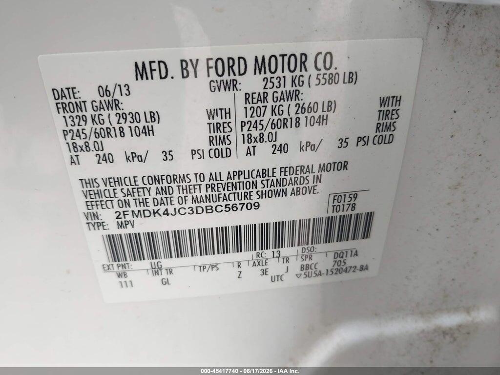 2FMDK4JC3DBC56709 2013 FORD EDGE photo no. 9