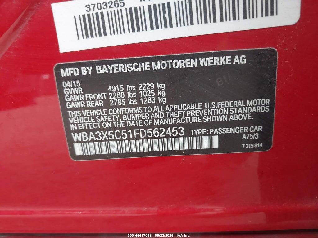 WBA3X5C51FD562453 2015 BMW 328I GRAN TURISMO photo no. 9