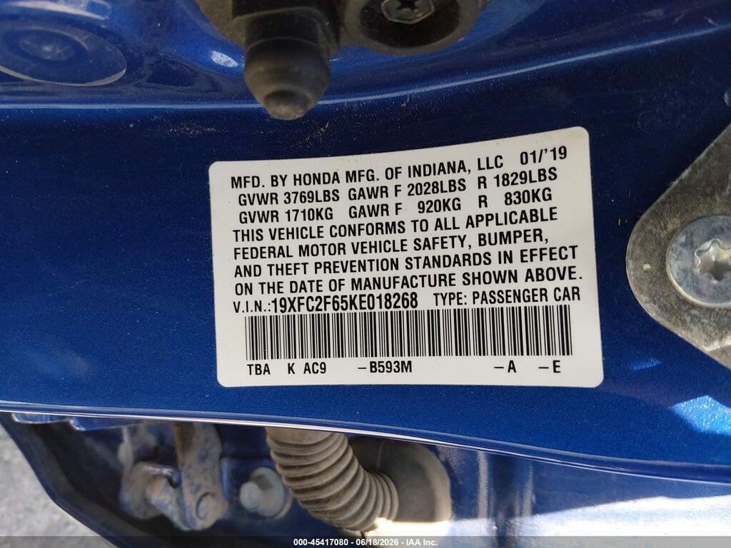 19XFC2F65KE018268 2019 HONDA CIVIC photo no. 9