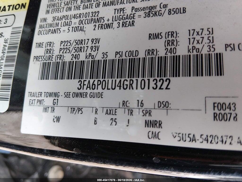 3FA6P0LU4GR101322 2016 FORD FUSION HYBRID photo no. 9