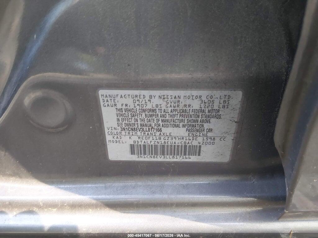 3N1CN8EV3LL817166 2020 NISSAN VERSA photo no. 9