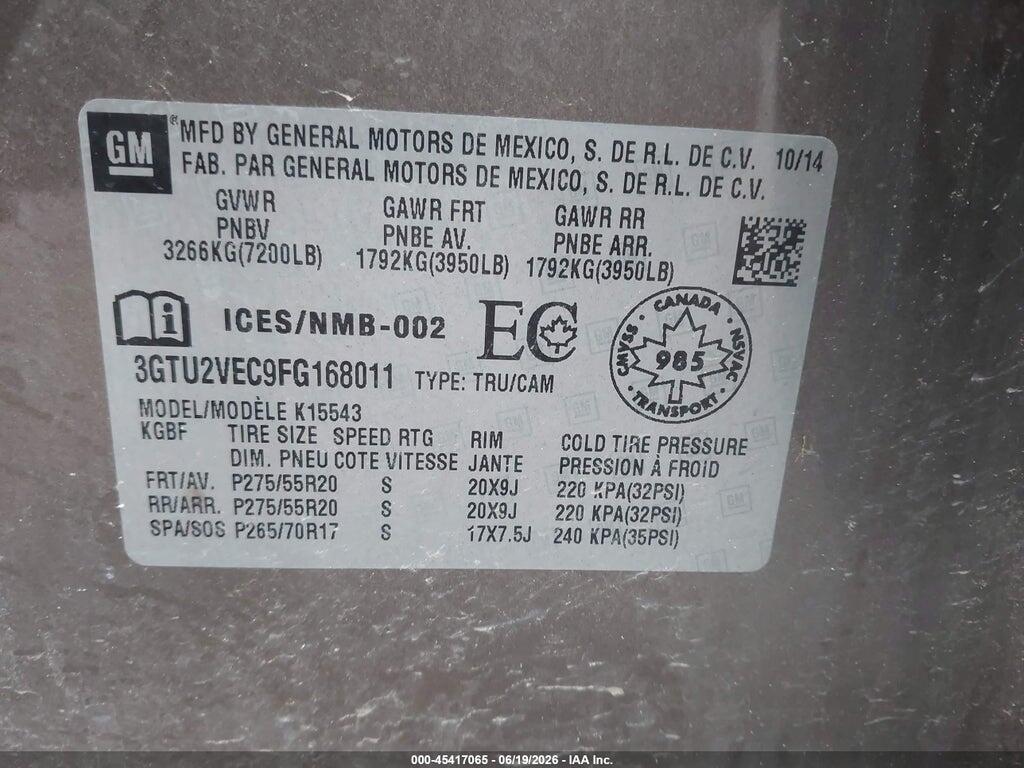 3GTU2VEC9FG168011 2015 GMC SIERRA 1500 photo no. 9