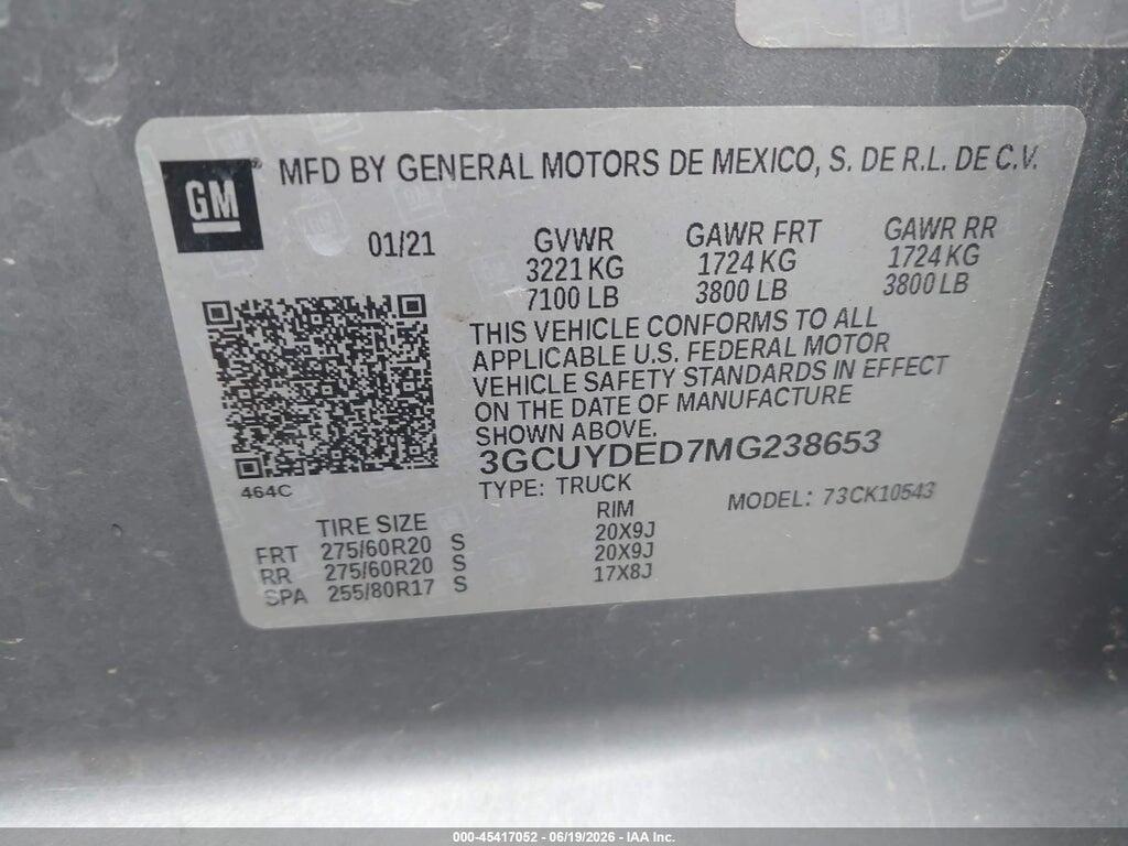 3GCUYDED7MG238653 2021 CHEVROLET SILVERADO 1500 photo no. 9