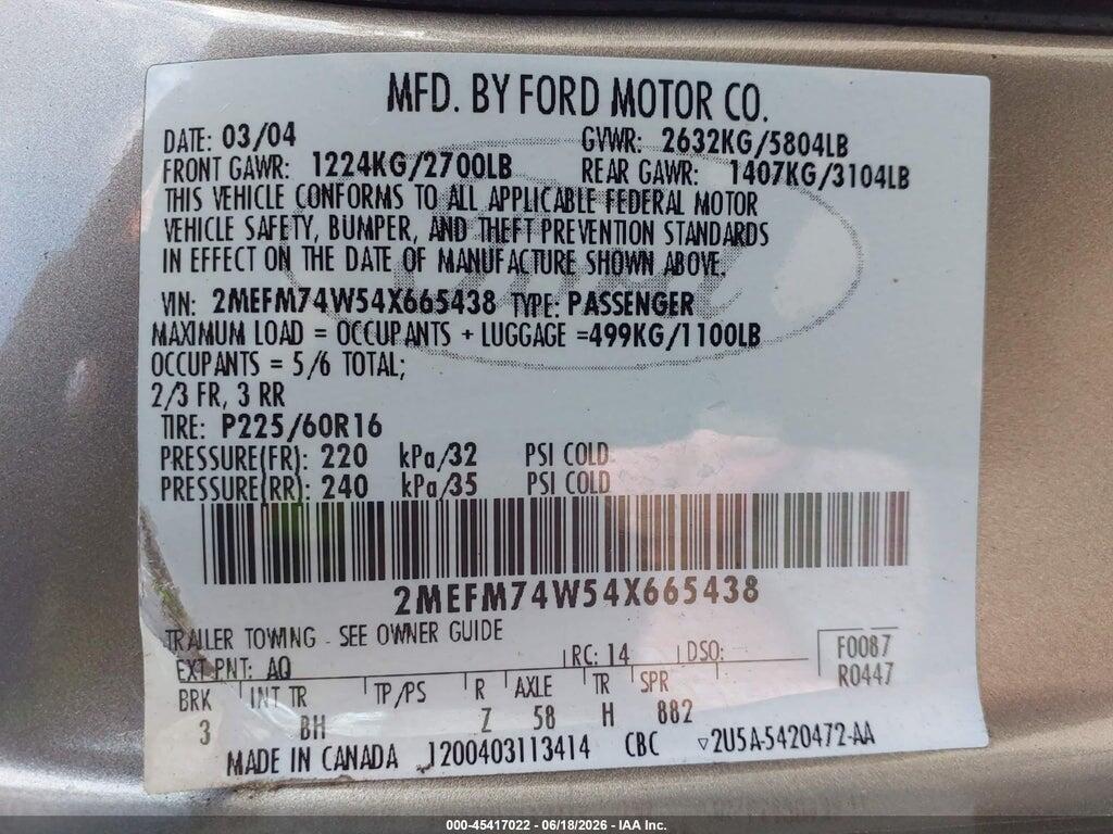 2MEFM74W54X665438 2004 MERCURY GRAND MARQUIS photo no. 9