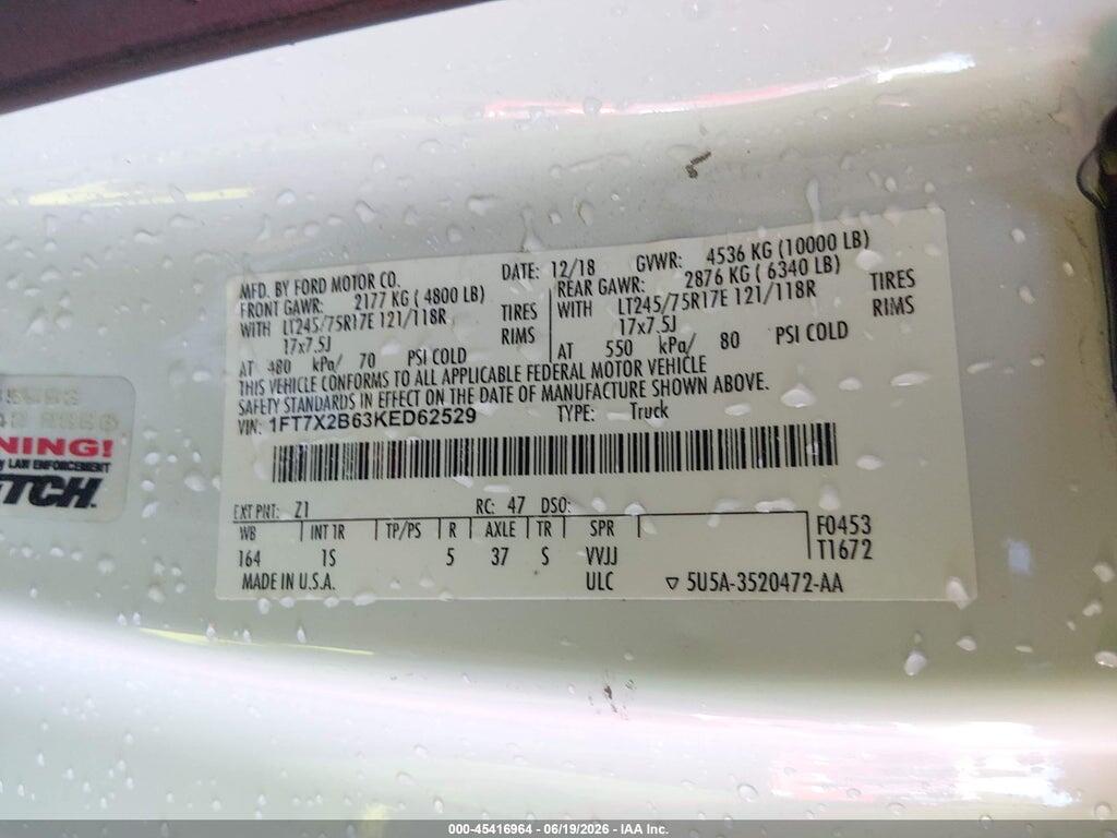 1FT7X2B63KED62529 2019 FORD F-250 photo no. 9