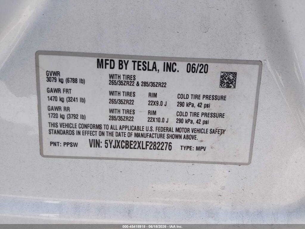 5YJXCBE2XLF282276 2020 TESLA MODEL X photo no. 8
