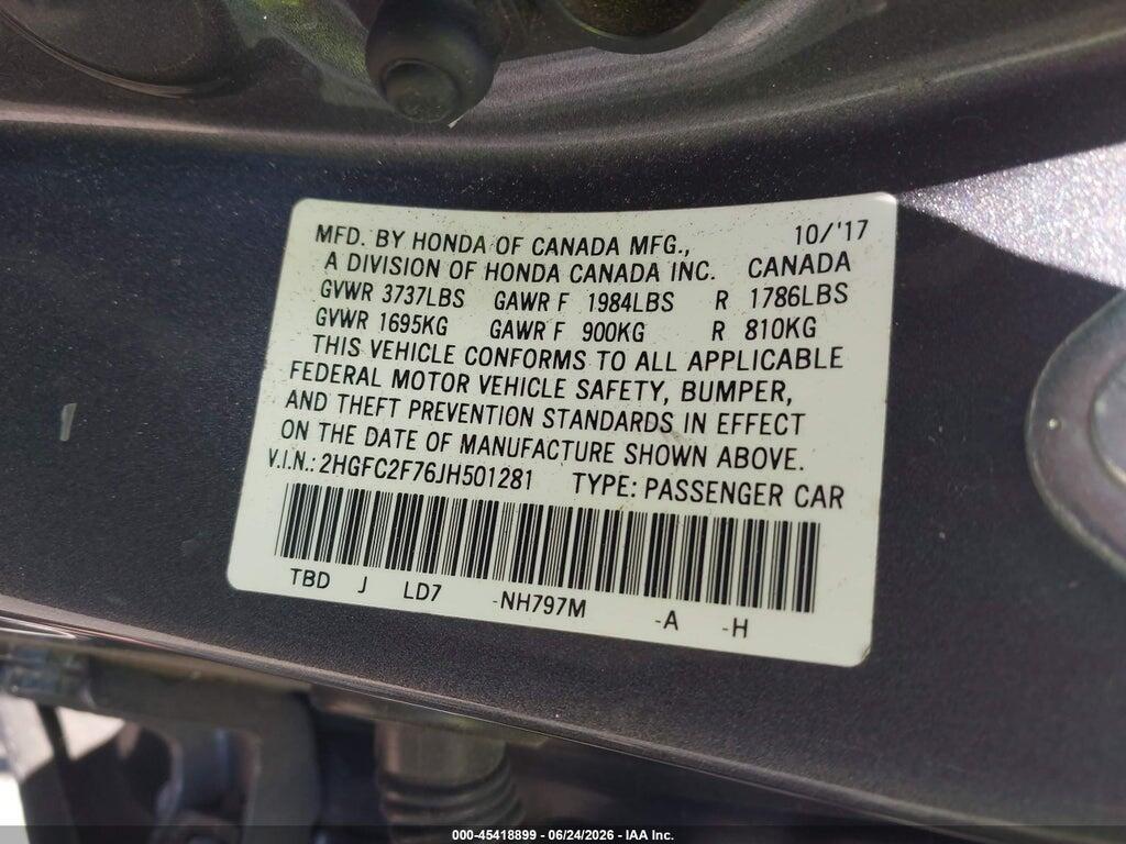 2HGFC2F76JH501281 2018 HONDA CIVIC photo no. 9