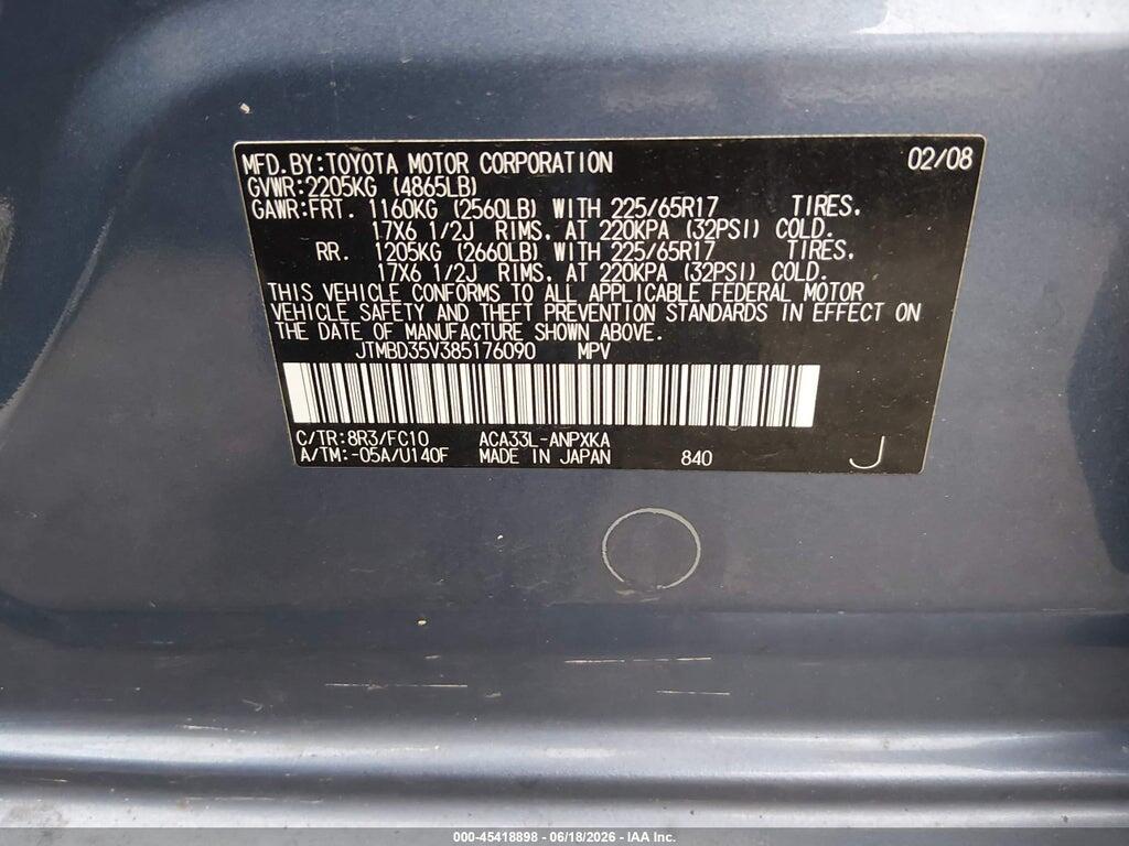 JTMBD35V385176090 2008 TOYOTA RAV4 photo no. 9