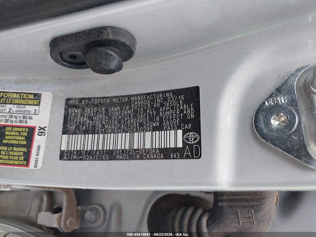 2T1BURHE2GC630295 2016 TOYOTA COROLLA photo no. 9