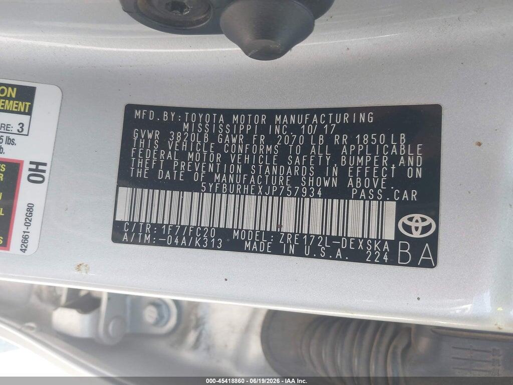 5YFBURHEXJP757934 2018 TOYOTA COROLLA photo no. 9